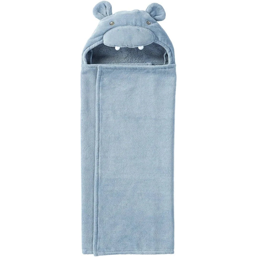 Luxury Blue Hippo Hooded Baby Bath Towel Wrap Blanket