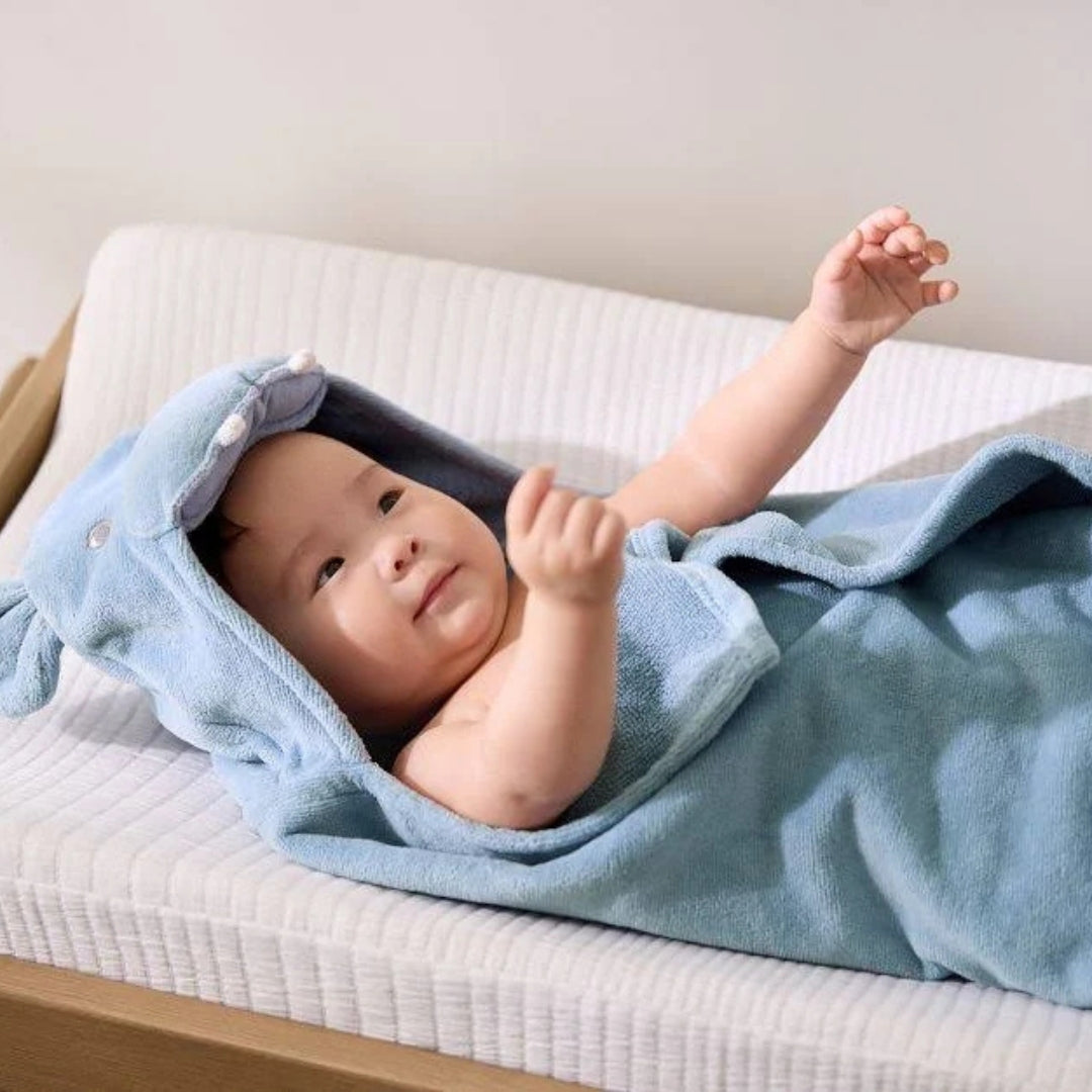Luxury Blue Hippo Hooded Baby Bath Towel Wrap Blanket