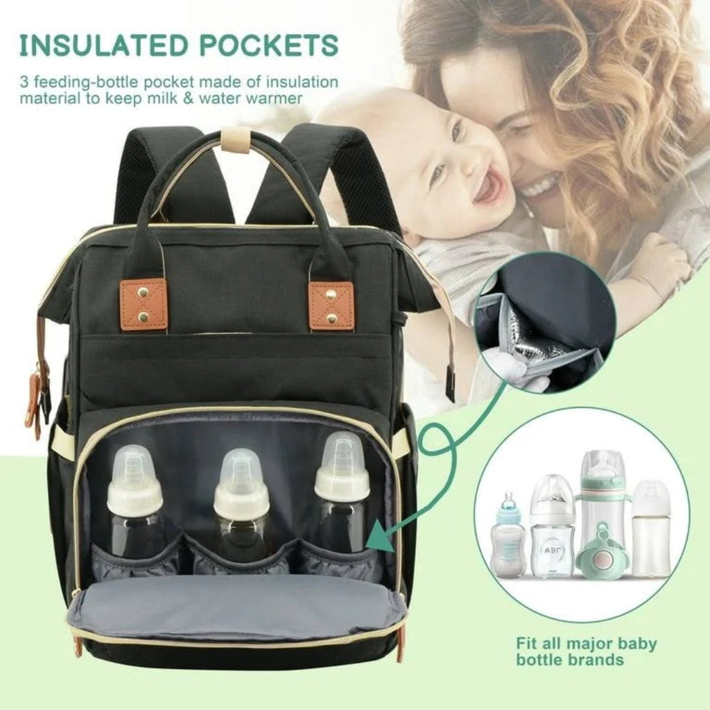 Premium Waterproof Baby Diaper Backpack With Insulated Bottle Holder