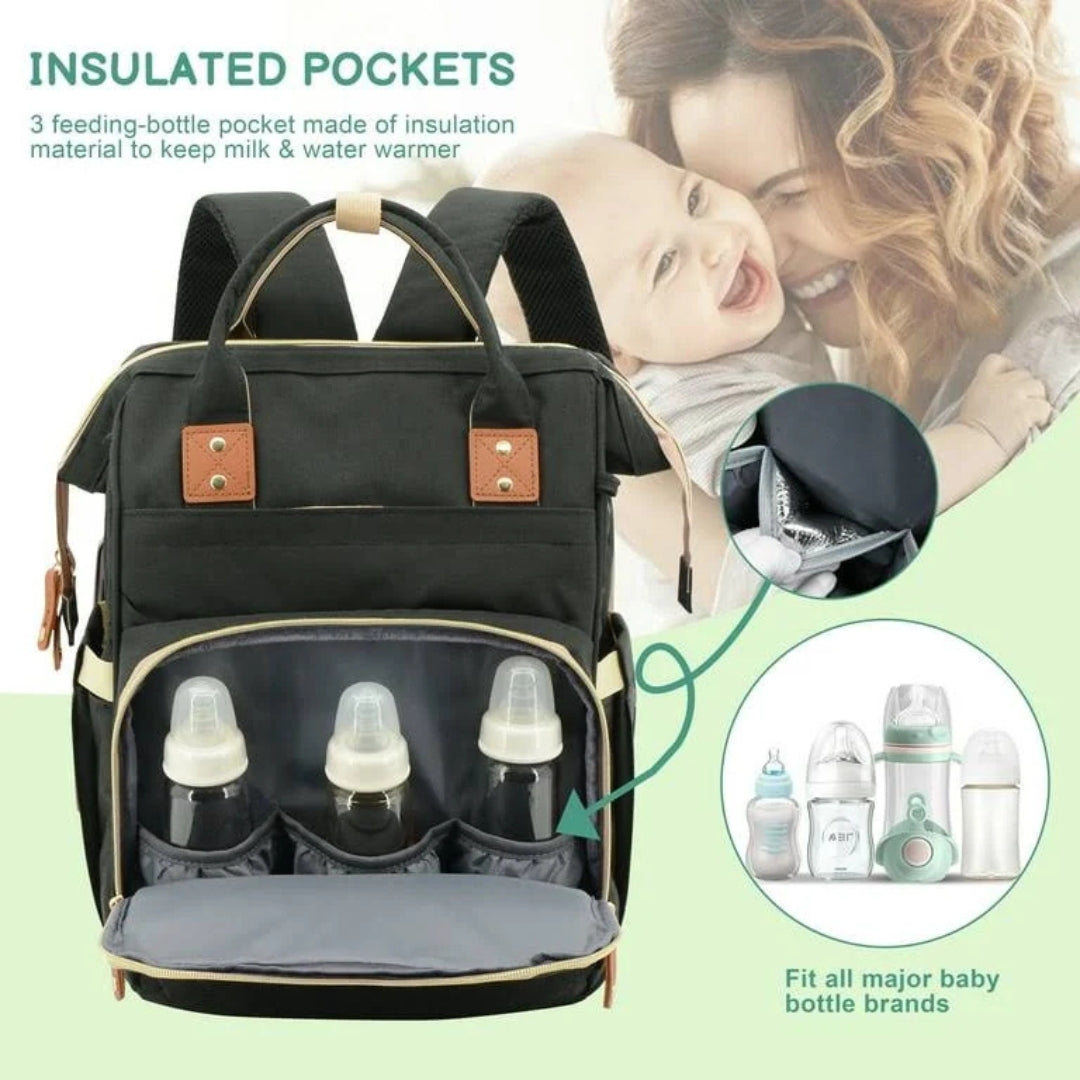 Premium Waterproof Baby Diaper Backpack With Insulated Bottle Holder