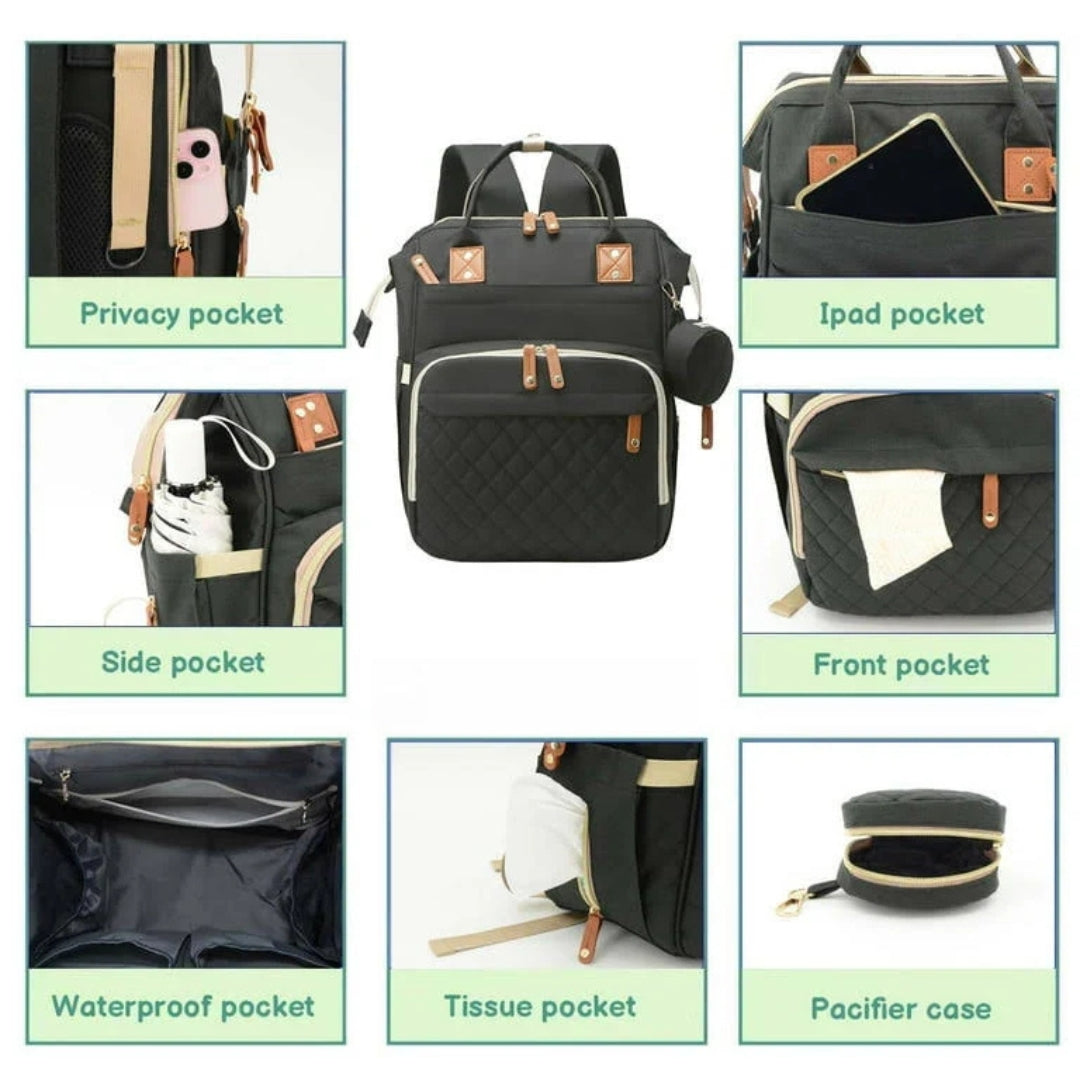 Premium Waterproof Baby Diaper Backpack With Insulated Bottle Holder