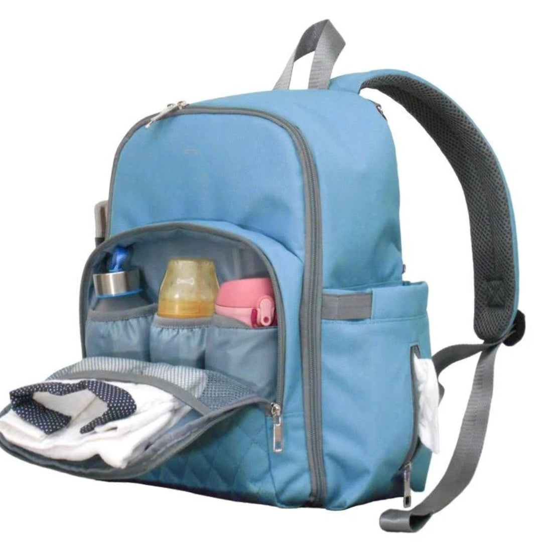 Waterproof Blue Baby Diaper Backpack With Insulated Bottle Storage