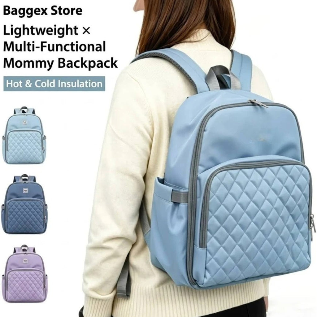 Waterproof Blue Baby Diaper Backpack With Insulated Bottle Storage