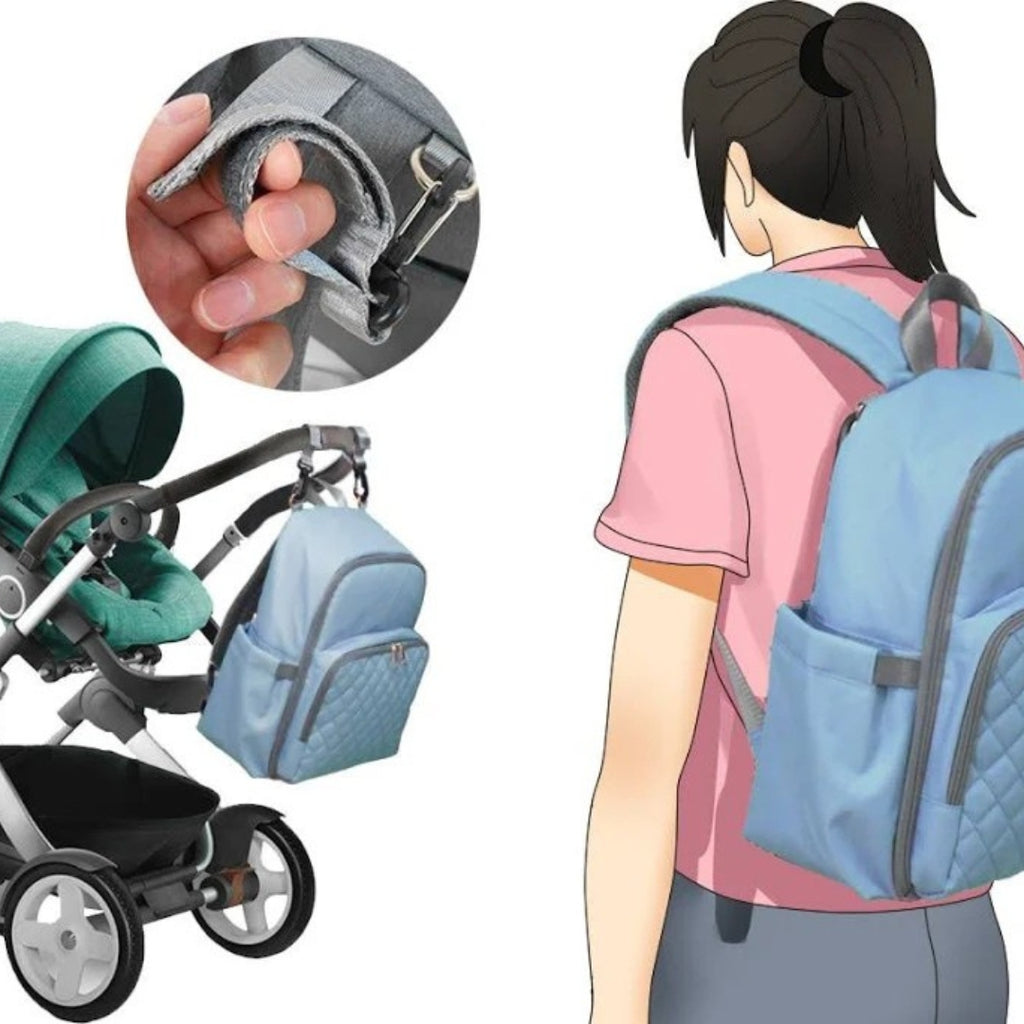 Waterproof Blue Baby Diaper Backpack With Insulated Bottle Storage